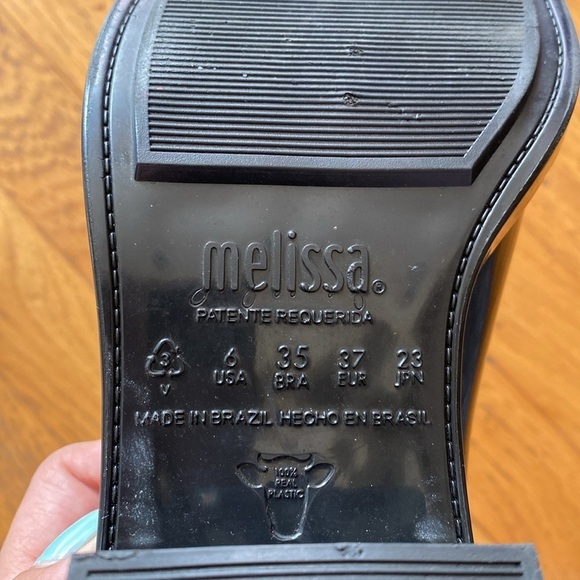 Melissa Black Rubber Stacked Block Heel Oxford Jelly Shoes Size 6 - Picture 11 of 14